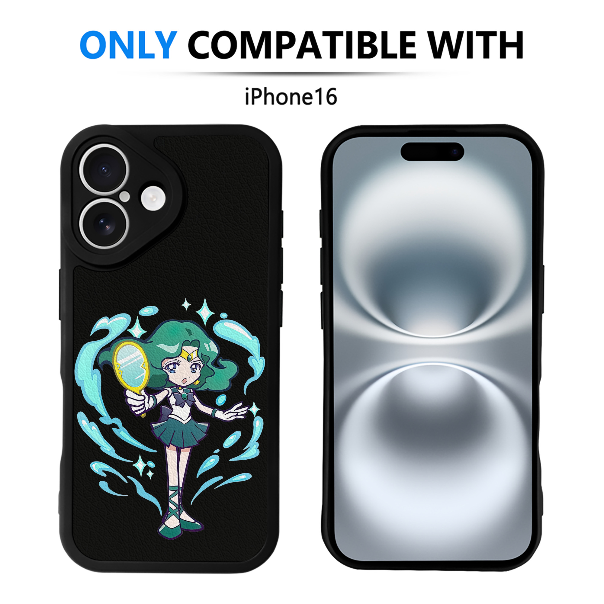 （画像用） 美少女戦士セーラームーン 海王 みちる（かいおう みちる） Sailor Moon Kaiou Michiru 【iPhone 16シリーズ対応】シリコンスマホケース（レザー調） 材質：シリコン